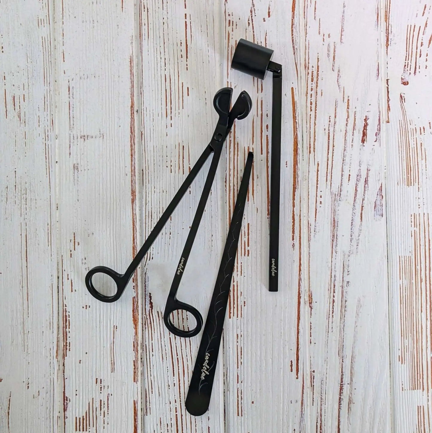 CANDELAE Kerzenpflege-Set schwarz Dochtschere, Kerzenlöscher, Dochtheber für Duftkerzen
