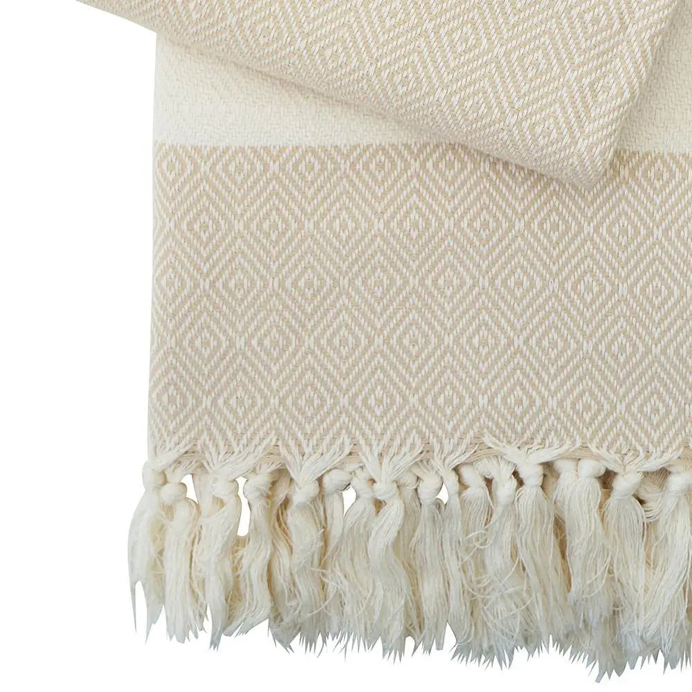 HAMAMISTA Hamamtuch CHARLOTTE beige handgewebtes Baumwoll Strandtuch 100% Baumwolle 100 x 170 cm