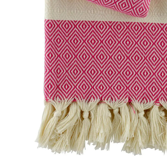HAMAMISTA Hamamtuch CHARLOTTE fuchsia handgewebtes Sauna- & Strandtuch 100% Baumwolle 100 x 170 cm