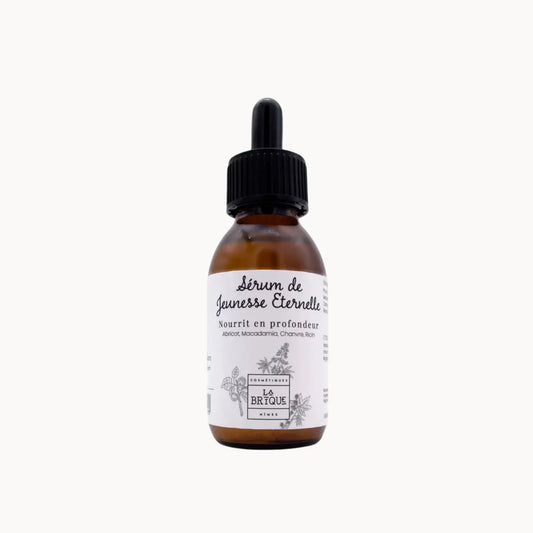 ATELIERS LA BRIQUE Gesichtsserum Ewige Jugend mit Süßmandel, Aprikosenöl, Jojoaböl, Rizinusöl 50ml - Vorderseite