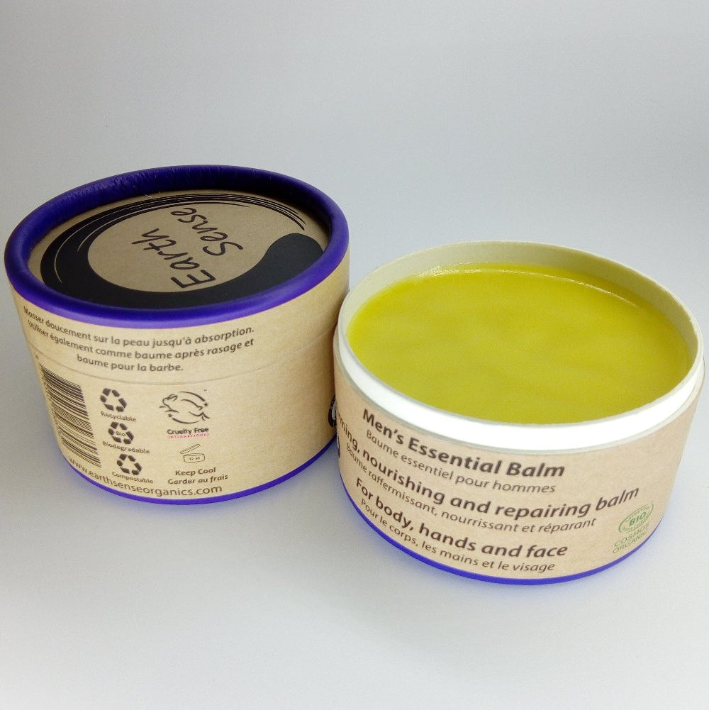 EARTH SENSE Bodybalsam Männer 100ml - Verpackung offen mit Inhalt