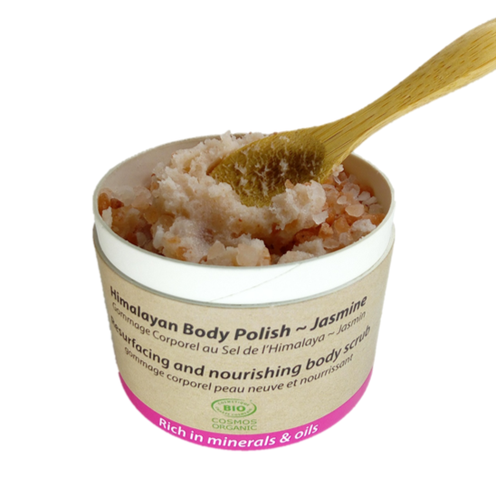 EARTH SENSE ORGANICS Körperpeeling Jasmin mit Himalaya Salz 200ml - offene Verpackung