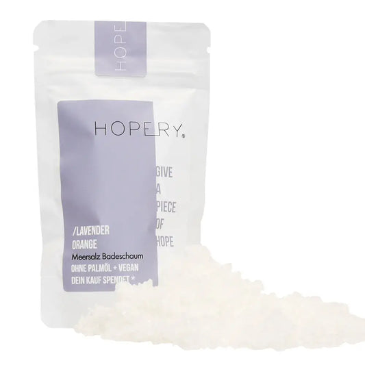 HOPERY Lavender Orange Meersalz Badeschaum mit pflegendem Bio-Arganöl 500 g