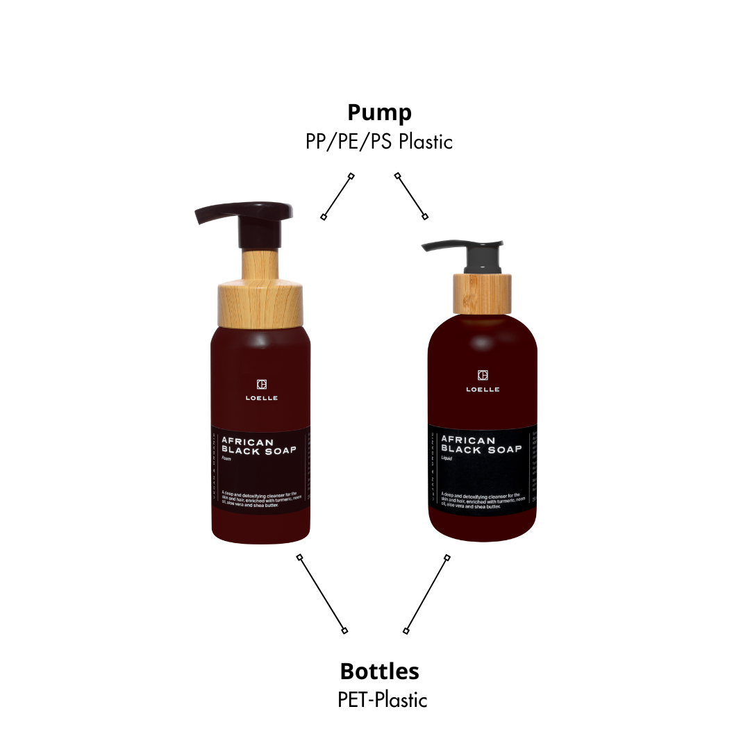 LOELLE ORGANICS Afrikanische Schwarze Seife Schaum Unreine Haut & Akne 250ml - Verpackungsmaterial