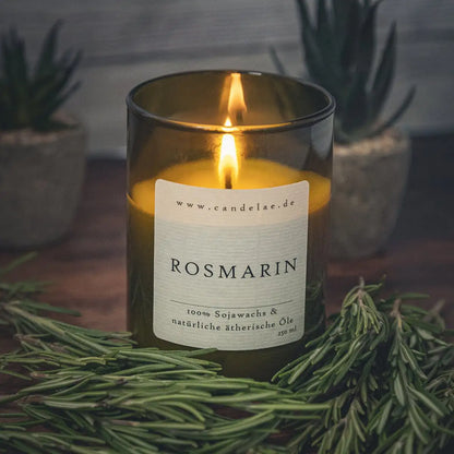 CANDELAE ROSMARIN natürliche Sojawachs Duftkerze im Weinflaschenglas 250 ml