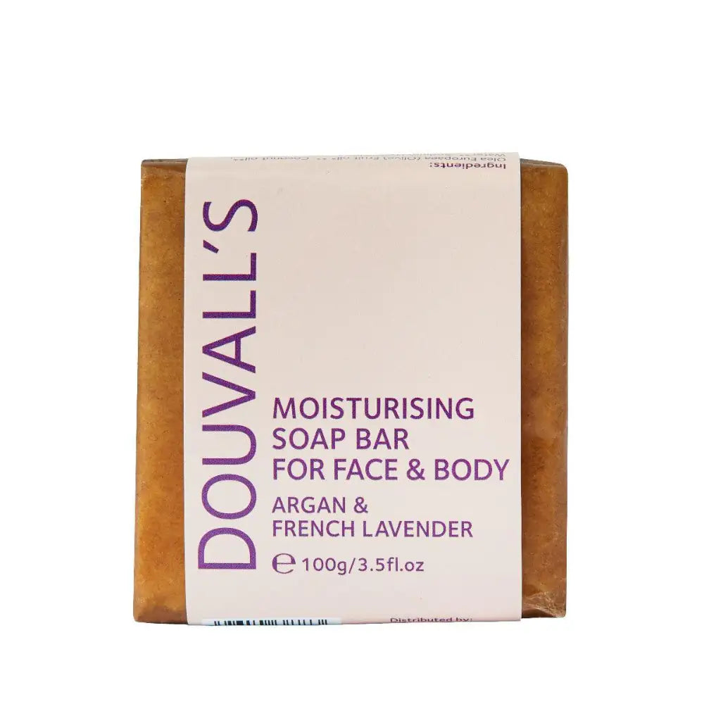 DOUVALL'S BEAUTY NATURSEIFE OLIVENÖL, ARGANÖL & LAVENDEL | 100g - dunkle Face & Body Seife mit Banderole