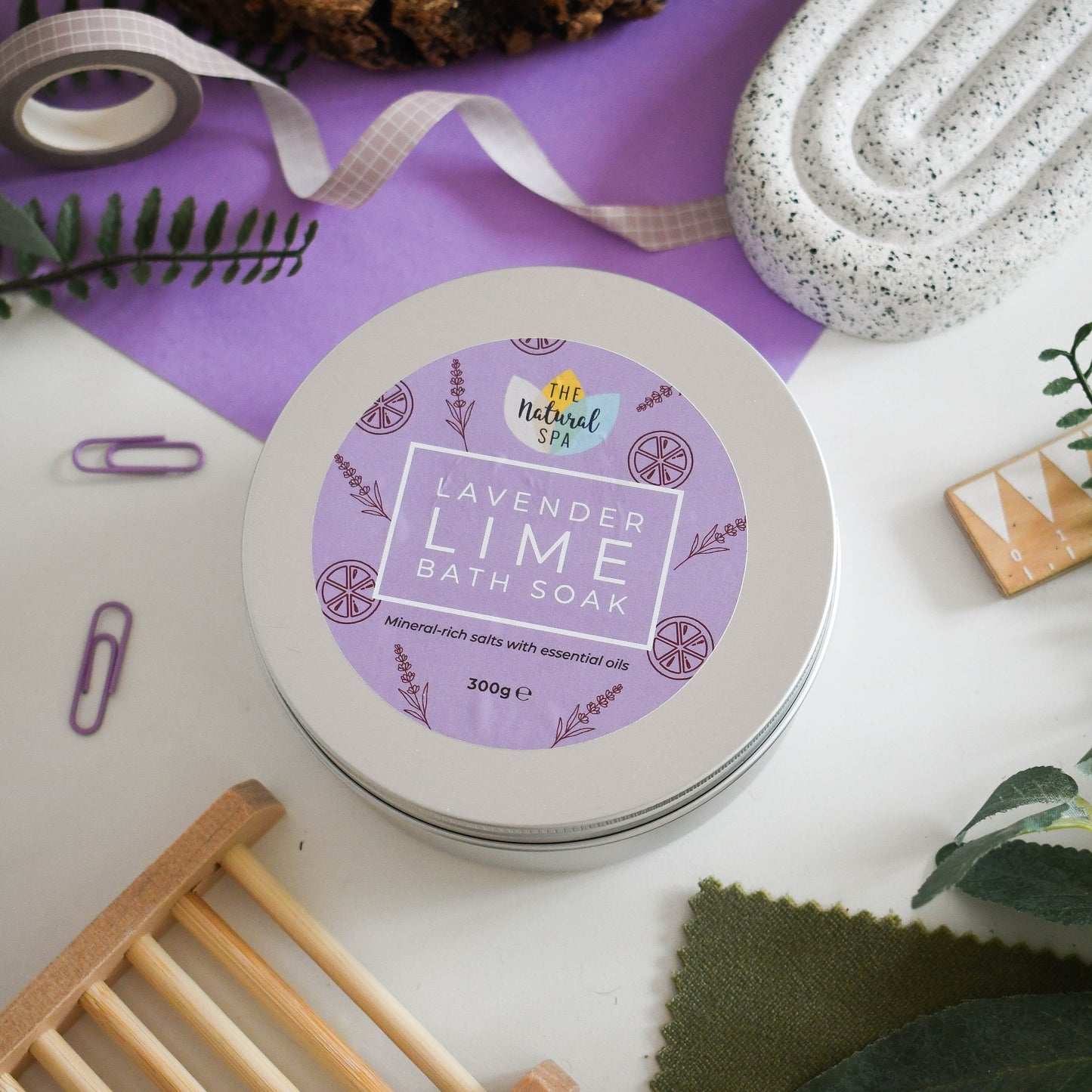 Lavender Lime Bath Soak | Natural Mineral Bath Salts Tin UK-0