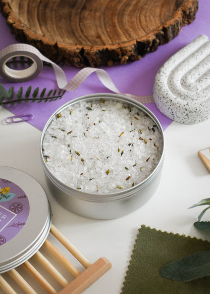 Lavender Lime Bath Soak | Natural Mineral Bath Salts Tin UK-1