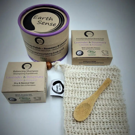 EARTH SENSE ORGANICS Wellness Geschenkset mit Peeling, Seifen & Seifensäckchen - Set