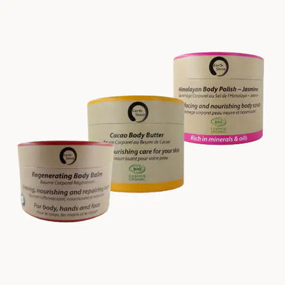 EARTH SENSE ORGANICS Wellness Geschenkset Balsam Bodybutter Körperpeeling 3x 100 ml