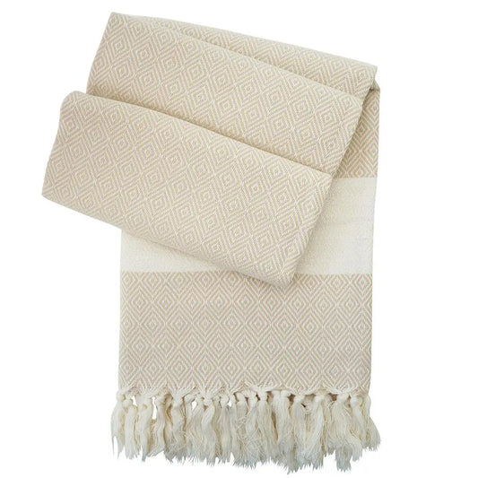 HAMAMISTA Hamamtuch CHARLOTTE beige handgewebtes Baumwoll Strandtuch 100% Baumwolle 100 x 170 cm
