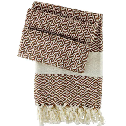 HAMAMISTA Hamamtuch CHARLOTTE braun handgewebtes Hamamtuch aus 100% Baumwolle 100 x 170 cm