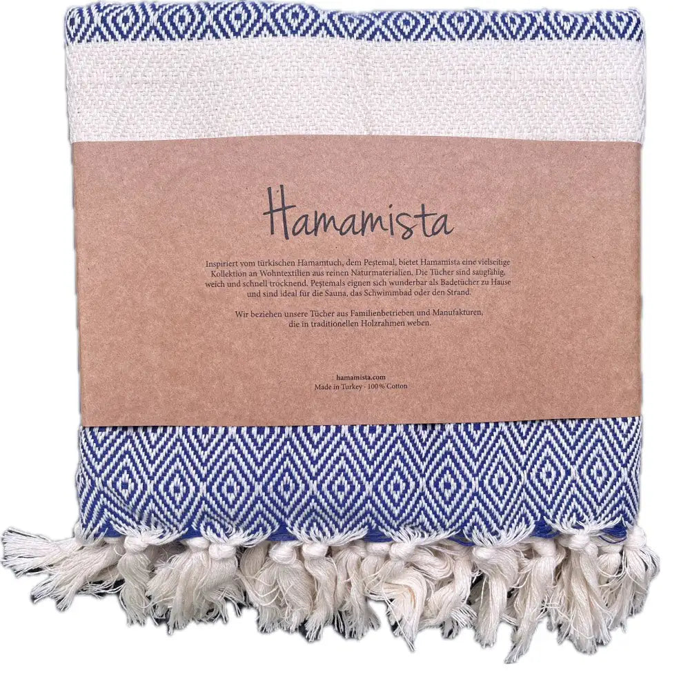 HAMAMISTA Hamamtuch CHARLOTTE dunkelblau handgewebtes Sauna- & Strandtuch 100% Baumwolle 100 x 170 cm
