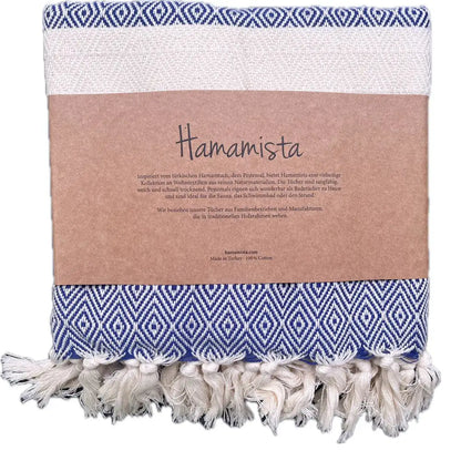HAMAMISTA Hamamtuch CHARLOTTE dunkelblau handgewebtes Sauna- & Strandtuch 100% Baumwolle 100 x 170 cm