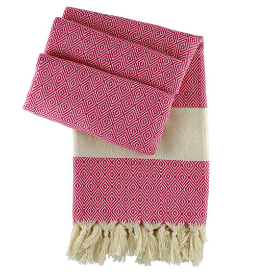 HAMAMISTA Hamamtuch CHARLOTTE fuchsia handgewebtes Sauna- & Strandtuch 100% Baumwolle 100 x 170 cm