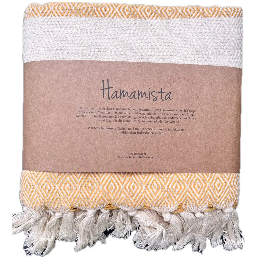 HAMAMISTA Hamamtuch CHARLOTTE gelb handgewebtes Pestemal für Sauna & Strand 100% Baumwolle 100 x 170 cm