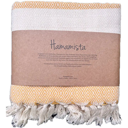 HAMAMISTA Hamamtuch CHARLOTTE gelb handgewebtes Pestemal für Sauna & Strand 100% Baumwolle 100 x 170 cm
