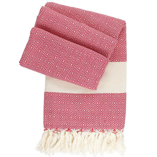 HAMAMISTA Hamamtuch CHARLOTTE rot handgewebtes Pestemal für Sauna & Strand 100% Baumwolle 100 x 170 cm
