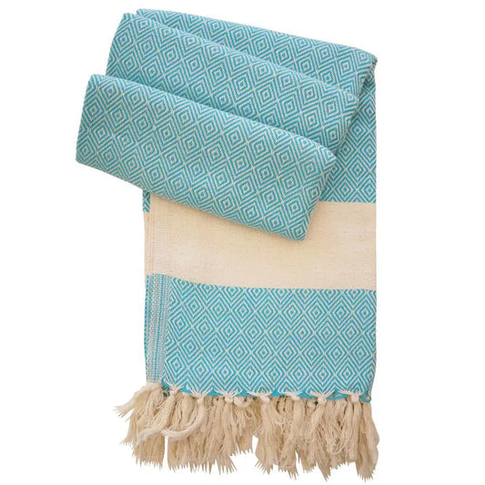 HAMAMISTA Hamamtuch CHARLOTTE türkis handgewebtes Strand- & Saunatuch 100% Baumwolle  100 x 170 cm