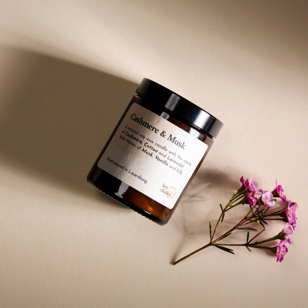 HEY CHALKY DUFTKERZE IM GLAS CASHMERE & MUSK 155g - Glas mit Deckel