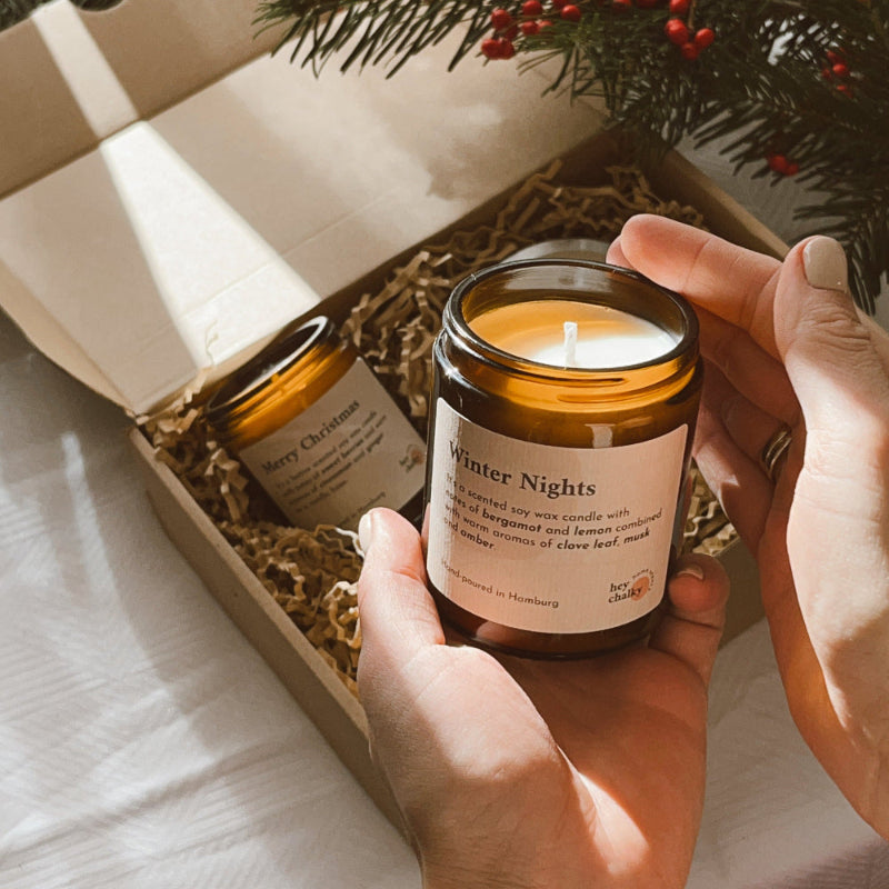 HEY CHALKY Duftkerze im Glas "WINTER NIGHTS" 155g - Kerze ohne Deckel