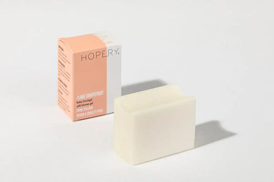 HOPERY Lime Grapefruit Shower Bar Festes Duschgel mit Bio-Arganöl 70 g + Baumwoll-Seifensäckchen