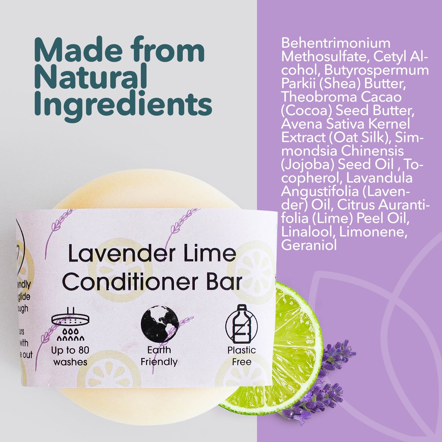 Lavender & Lime Solid Conditioner Bar | Natural Hair Conditioner for All Hair Types | Vegan, Plastic-Free Hair Care-3