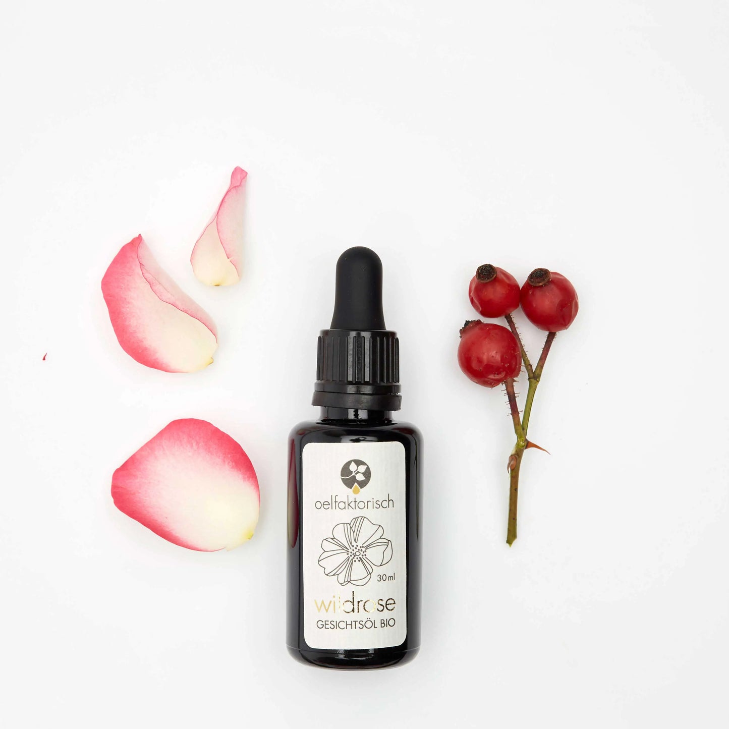 OELFAKTORISCH Wildrosenöl Gesichtsöl mit Jojobaöl und ätherischen Ölen 30 ml / 10 ml