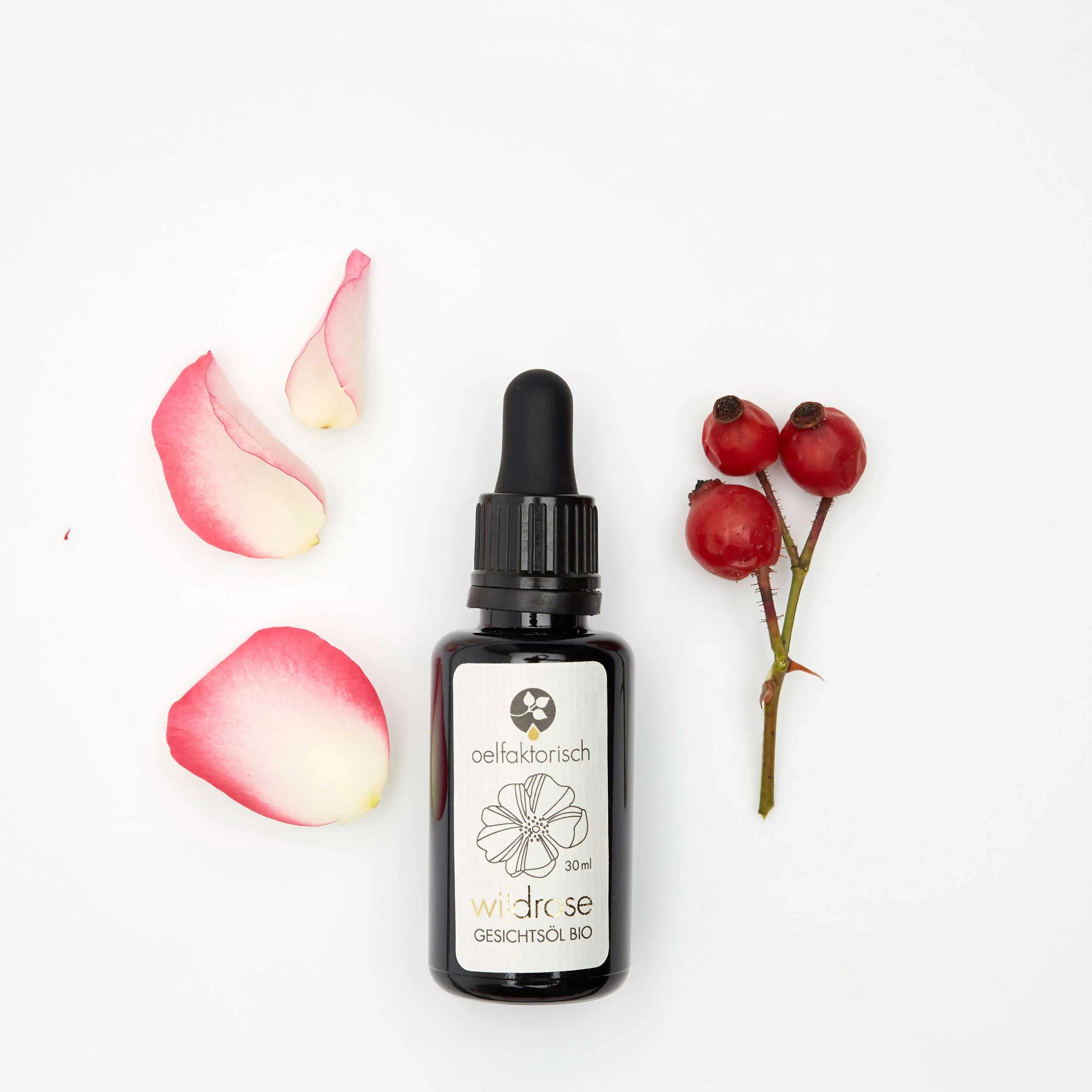 OELFAKTORISCH Wildrosenöl Gesichtsöl mit Jojobaöl und ätherischen Ölen 30 ml / 10 ml
