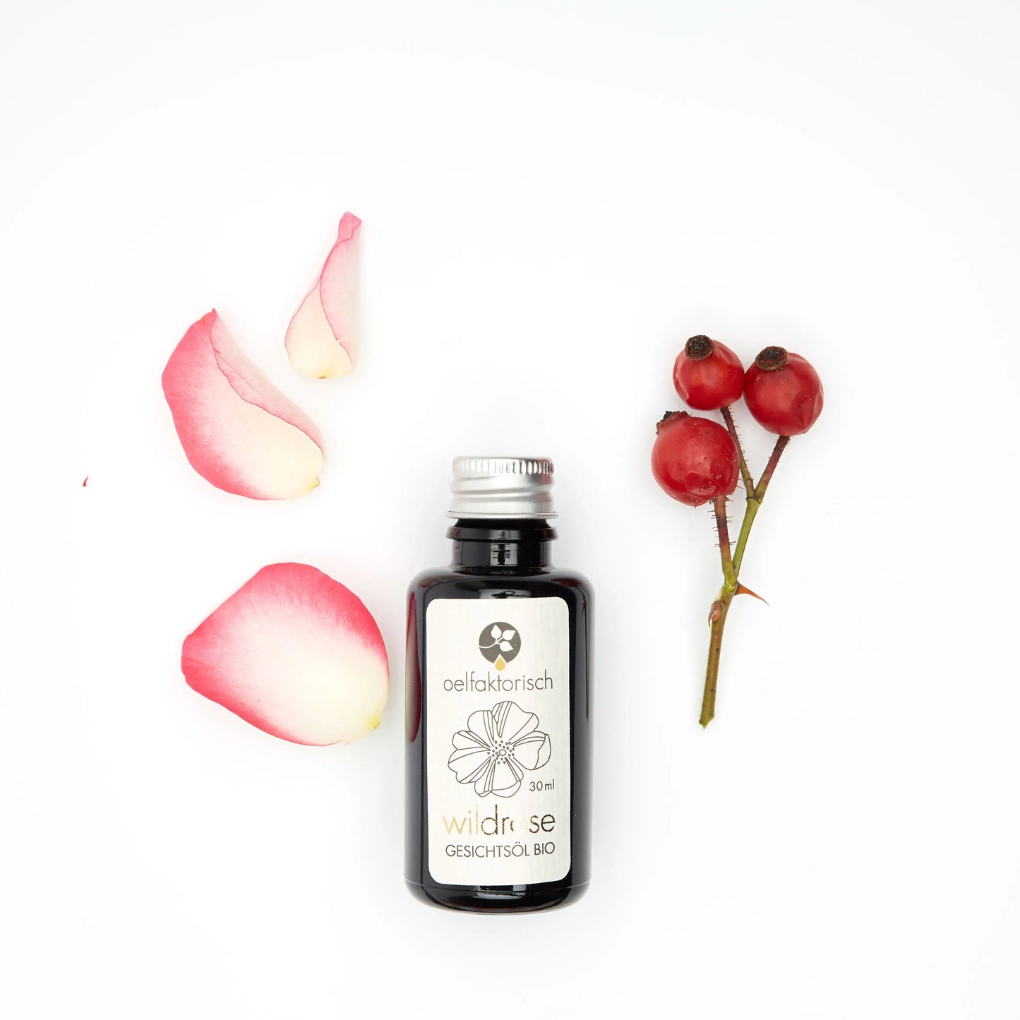 OELFAKTORISCH Wildrosenöl Gesichtsöl mit Jojobaöl und ätherischen Ölen 30 ml / 10 ml