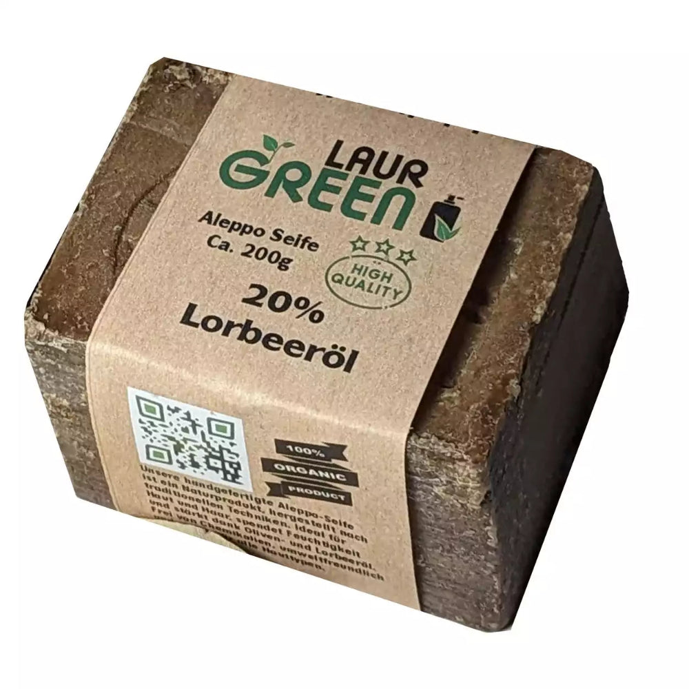 LAURGREEN Original Aleppo Seife 20% ca. 200g - Seife mit Papierbanderole