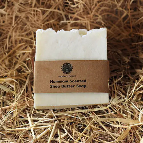 MADEATHAND Hamam Sheabutter Seifen Set - 1 Seife mit Papierbanderole in Stroh