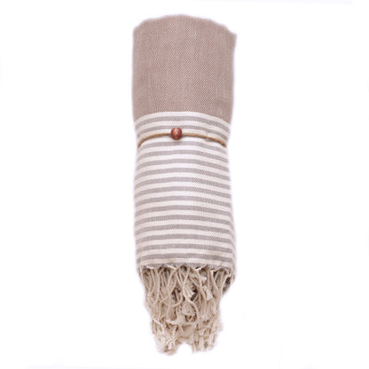 MADEATHAND Hamamtuch für Strand, Sauna und Dusche, bunt, gestreift, braun grau, gerollt