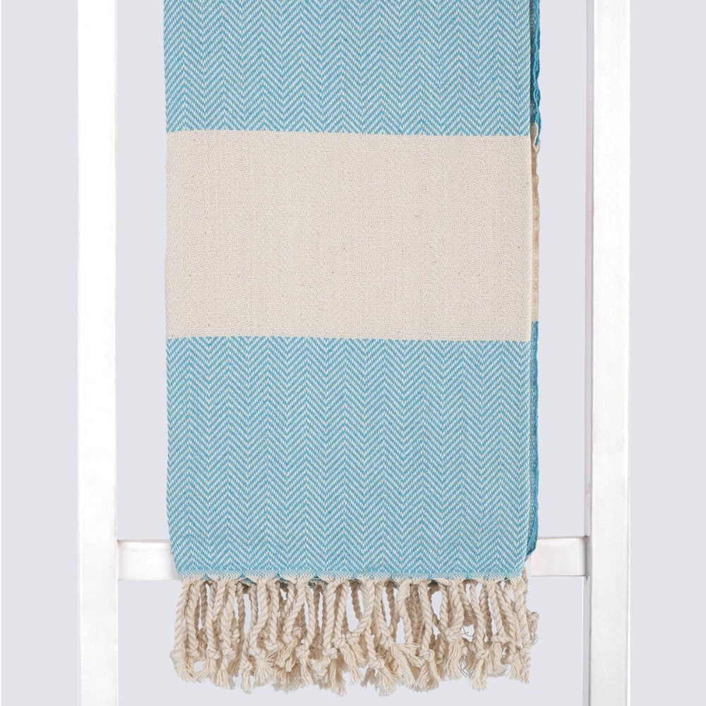 MADEATHAND Pestemal Türkisches Hamamtuch für Sauna, Strand, Dusche, 100x180cm, herringbone turquise,  Fischgraet turquise, Muster Detailansicht