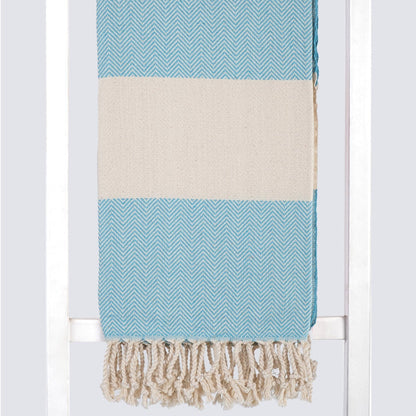 MADEATHAND Pestemal Türkisches Hamamtuch für Sauna, Strand, Dusche, 100x180cm, herringbone turquise,  Fischgraet turquise, Muster Detailansicht