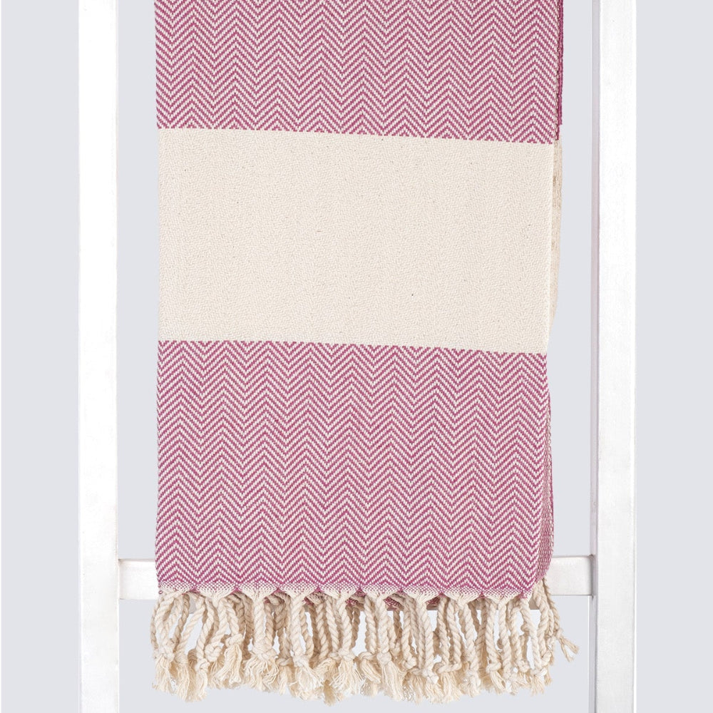 MADEATHAND Pestemal Türkisches Hamamtuch für Sauna, Strand, Dusche, 100x180cm, herringbone fuchsia,  Fischgraet fuchsia, Muster Detailansicht