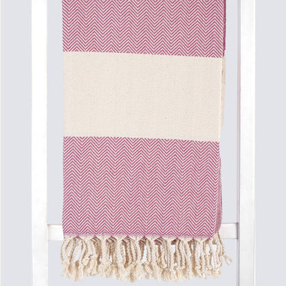 MADEATHAND Pestemal Türkisches Hamamtuch für Sauna, Strand, Dusche, 100x180cm, herringbone fuchsia,  Fischgraet fuchsia, Muster Detailansicht