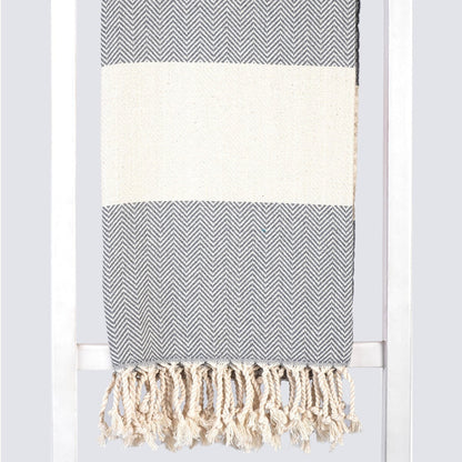 MADEATHAND Pestemal Türkisches Hamamtuch für Sauna, Strand, Dusche, 100x180cm, herringbone anthrazit,  Fischgraet anthrazit dunkelgrau, Muster Detailansicht