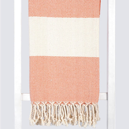 MADEATHAND Pestemal Türkisches Hamamtuch für Sauna, Strand, Dusche, 100x180cm, herringbone orange,  Fischgraet orange, Muster Detailansicht