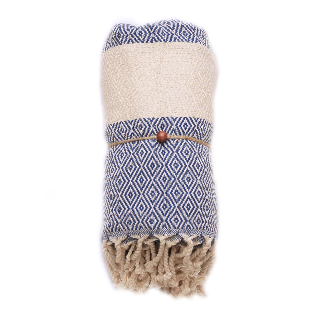 MADEATHAND Türkisches Hamamtuch Diamond Sax, blau, gerollt