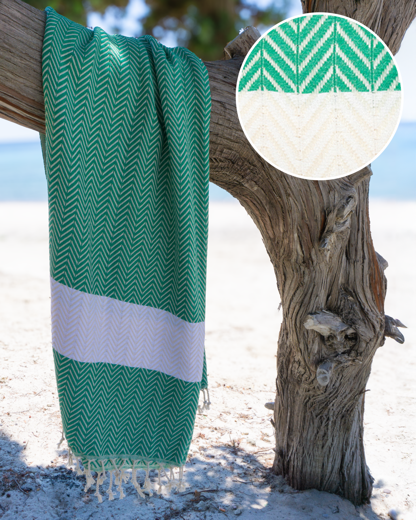 ZAYA Hammam Towel, Beach Towel, Pestemal - Green / White-0