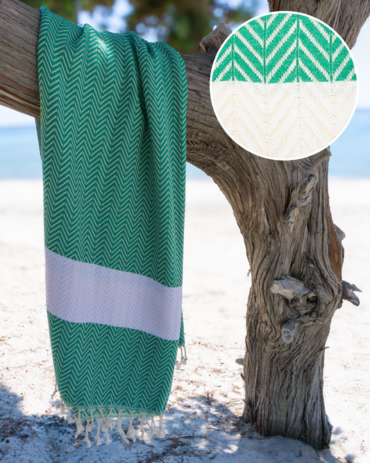 ZAYA Hammam Towel, Beach Towel, Pestemal - Green / White-0