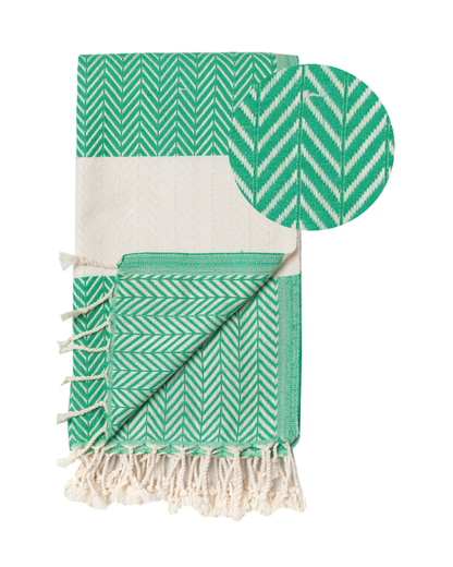 ZAYA Hammam Towel, Beach Towel, Pestemal - Green / White-1