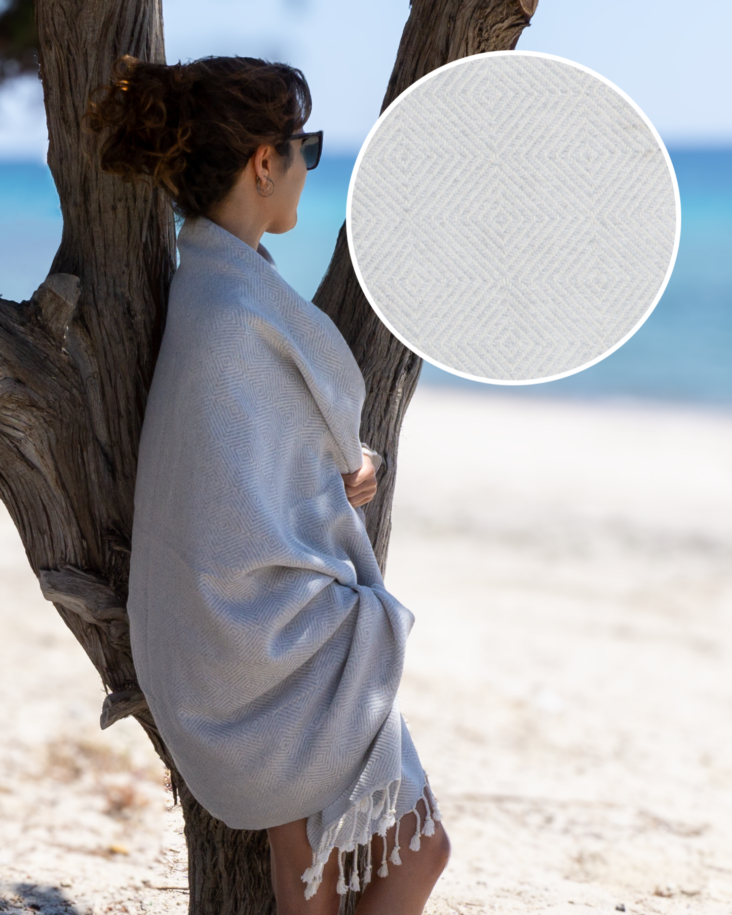 CRYSTAL Beach Towel, Turkish Hammam Towel, Spa & Sauna Towel - Grey-1