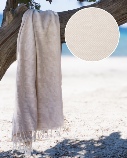 CRYSTAL Beach Towel, Turkish Hammam Towel, Spa & Sauna Towel - Beige-0