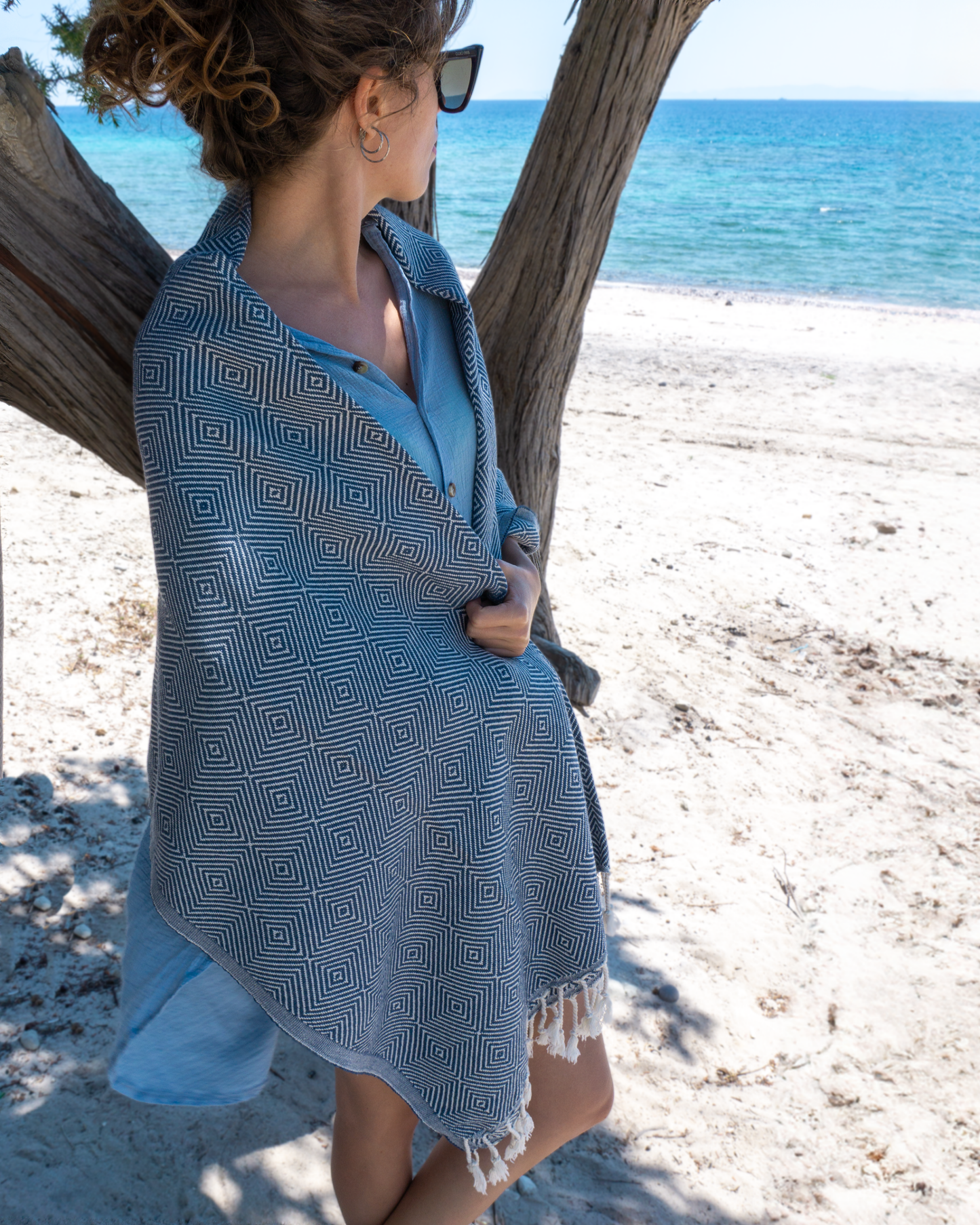 CRYSTAL Beach Towel, Turkish Hammam Towel, Spa & Sauna Towel - Blue-1