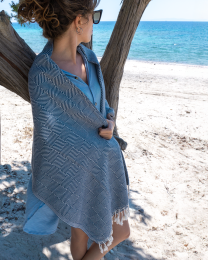 CRYSTAL Beach Towel, Turkish Hammam Towel, Spa & Sauna Towel - Blue-1