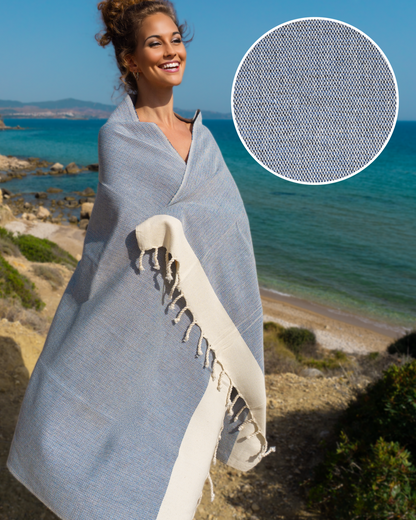 MANOLIA Beach Towel, Turkish Bath Hammam Towel, Spa & Sauna Towel - Dark Blue-0