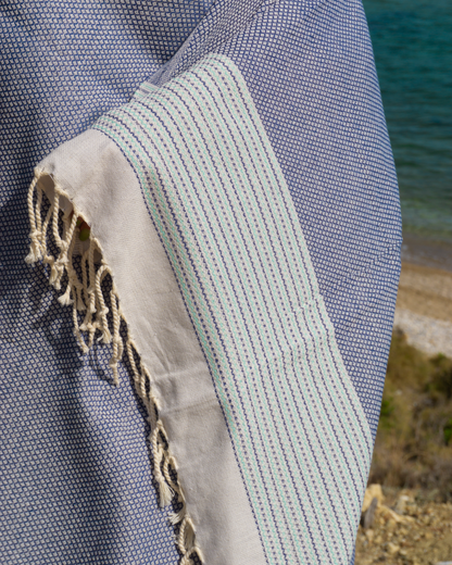 PHARAO Beach Towel, Turkish Hammam Towel, Spa & Sauna Towel - Blue / Dark Blue-1