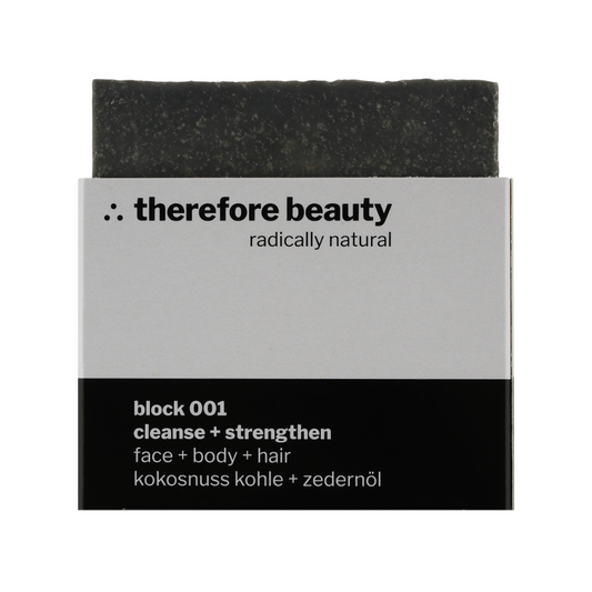 THEREFORE BEAUTY Block 001 klärende Pflegeseife zur Reinigung für Gesicht, Körper & Haare 1 Stück